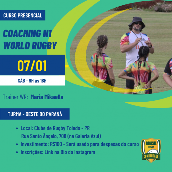 Curso disponível: Coaching Nivel 1 XV World Rugby – Inscreva-se