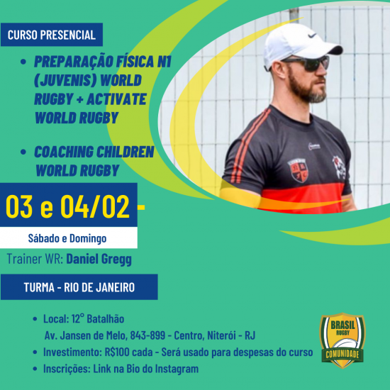 Cursos disponíveis em Niterói: Preparação Fisica N1 + Activate e Coaching Children (Rugby Infantil) WR – Inscreva-se já