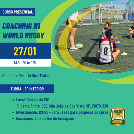 Curso disponível Coaching XV Nivel 1 – World Rugby – Inscreva-se já