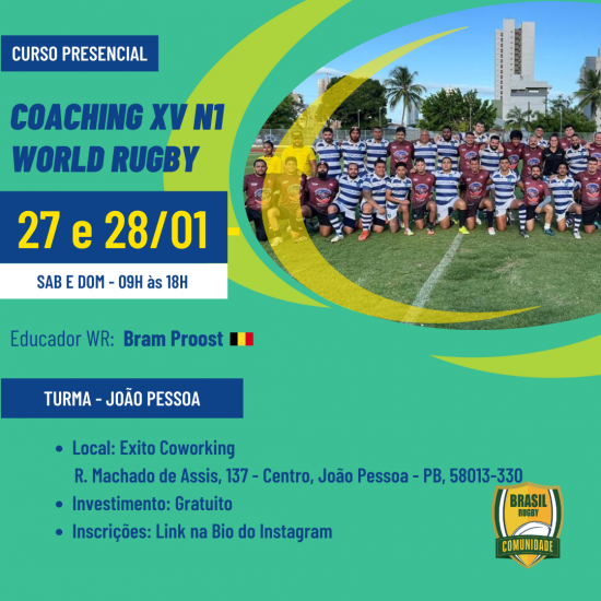 Curso disponível: Coaching Nivel 1 XV World Rugby – Inscreva-se já