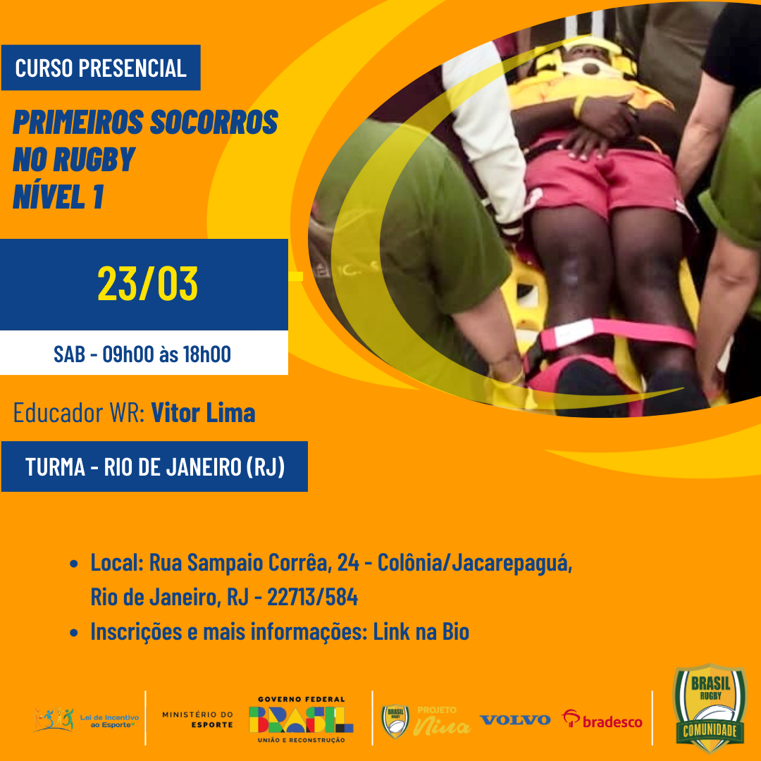 Curso disponível: Primeiros Socorros no Rugby Nivel 1 no Rio de Janeiro